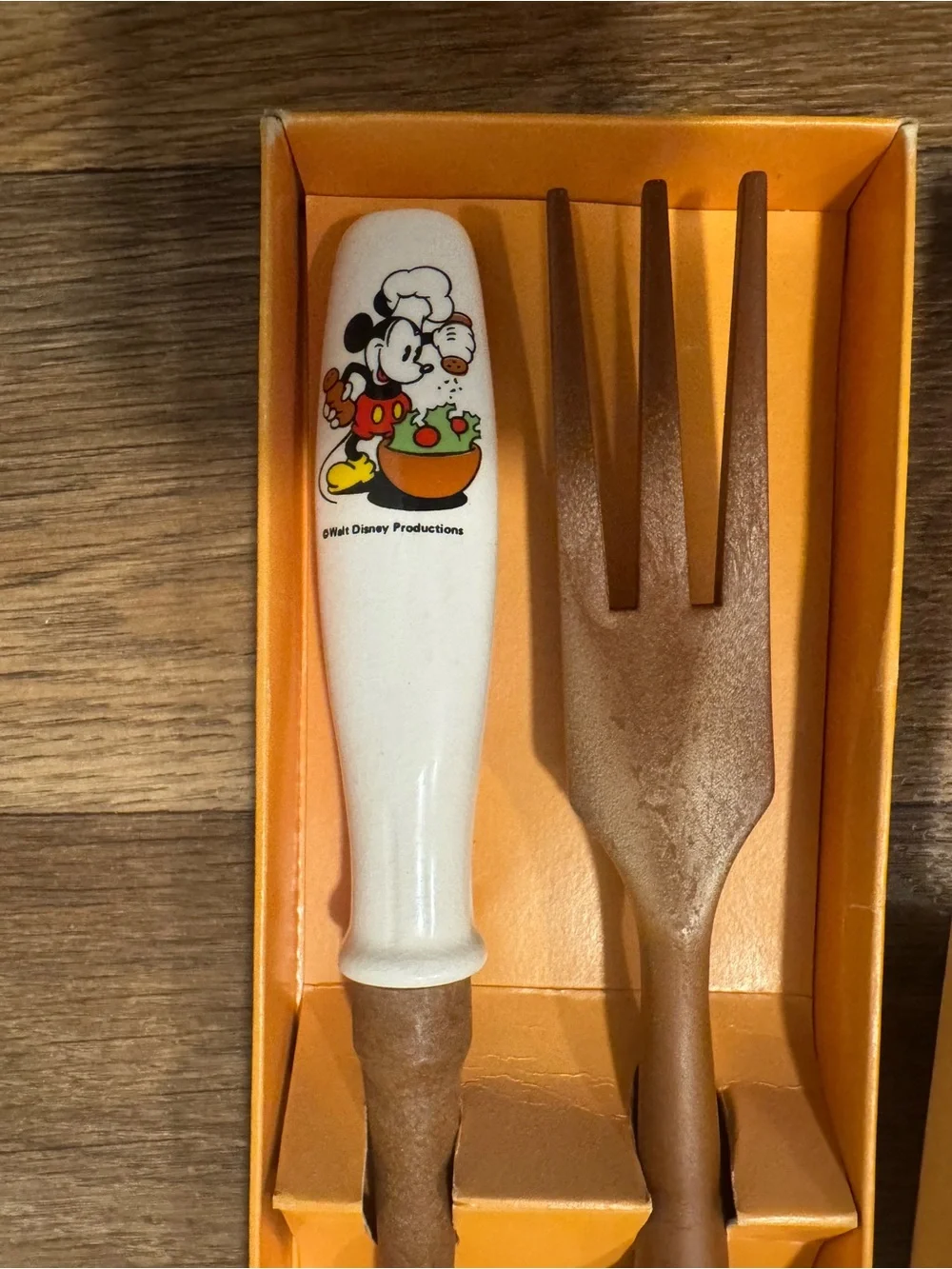 Mickey Mouse Orange Salad Fork & Spoon Set - White Handles Walt Disney